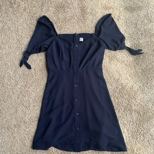 Sunday Best from Aritzia navy mini dress off shoulder